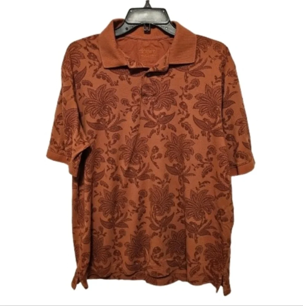 Roundtree & Yorke Men's Floral Pattern Polo Weathered Shirt Size Medium